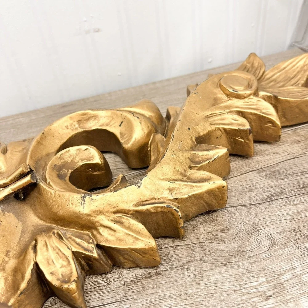 Vintage Gold Italian Wall Sconce: 3‎ Arm Acanthus Leaf Candle Holder